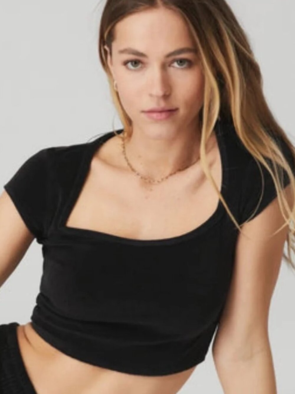 ALO Yoga Beachside Cotton Terry Crop Top Black Size Medium